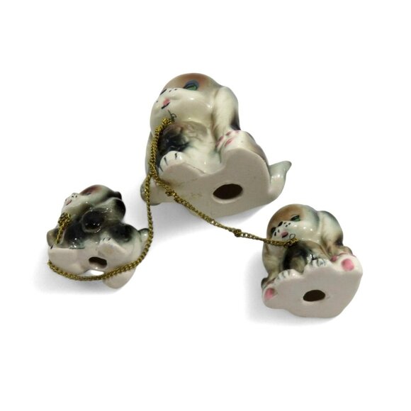 Miniature DOG Family Figurine Set with Chain LEASHES Hand-painted Japan vintage - Picture 8 of 10